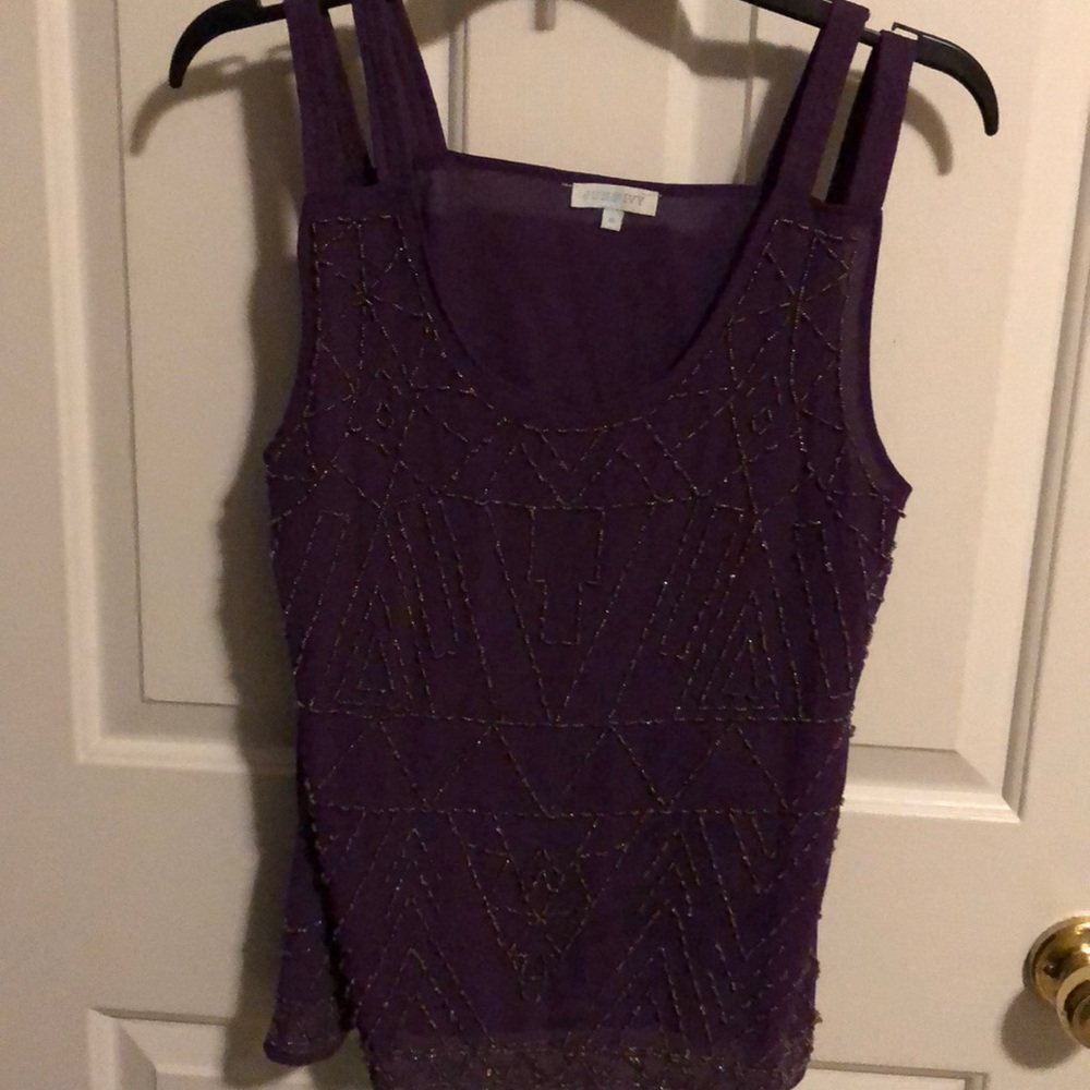 Purple Silky Tank with Sequins